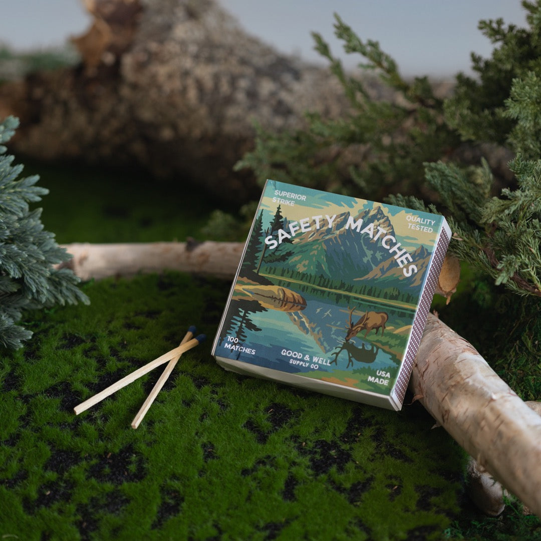 Mountain Lake & Elk Square Matchbox
